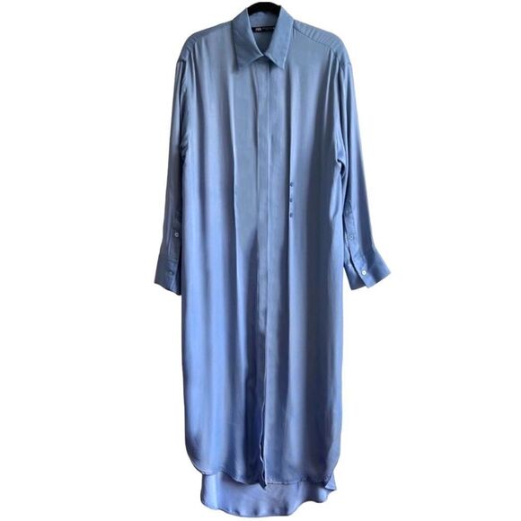 ZARA Dress Satin Effect Shirt Dress Size Small • BLOGGER FAVORITE • - Picture 8 of 11
